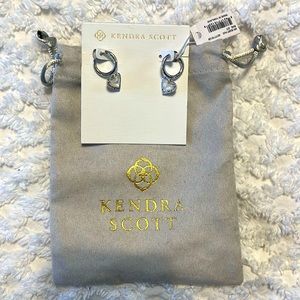 Kendra Scott Ari Heart Silver Huggie Earrings in Ivory Mother of Pearl